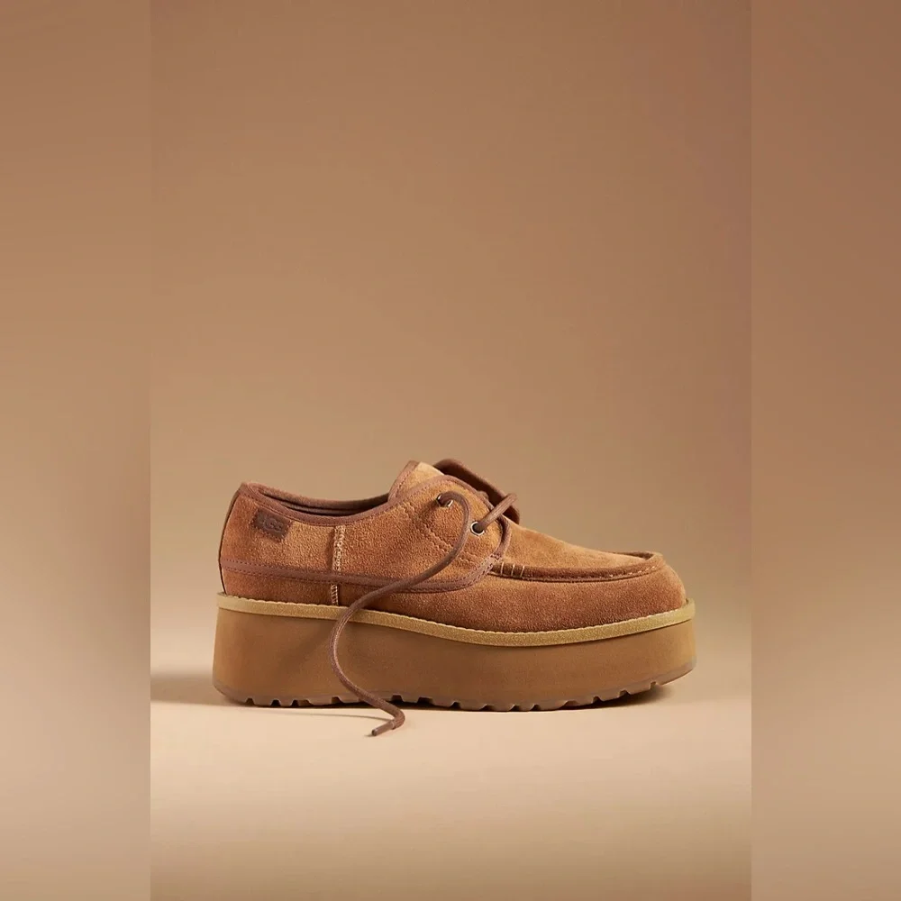NWOB UGG Cityfunc Water Resistant Platform Derby Shoes Chestnut Sz 8